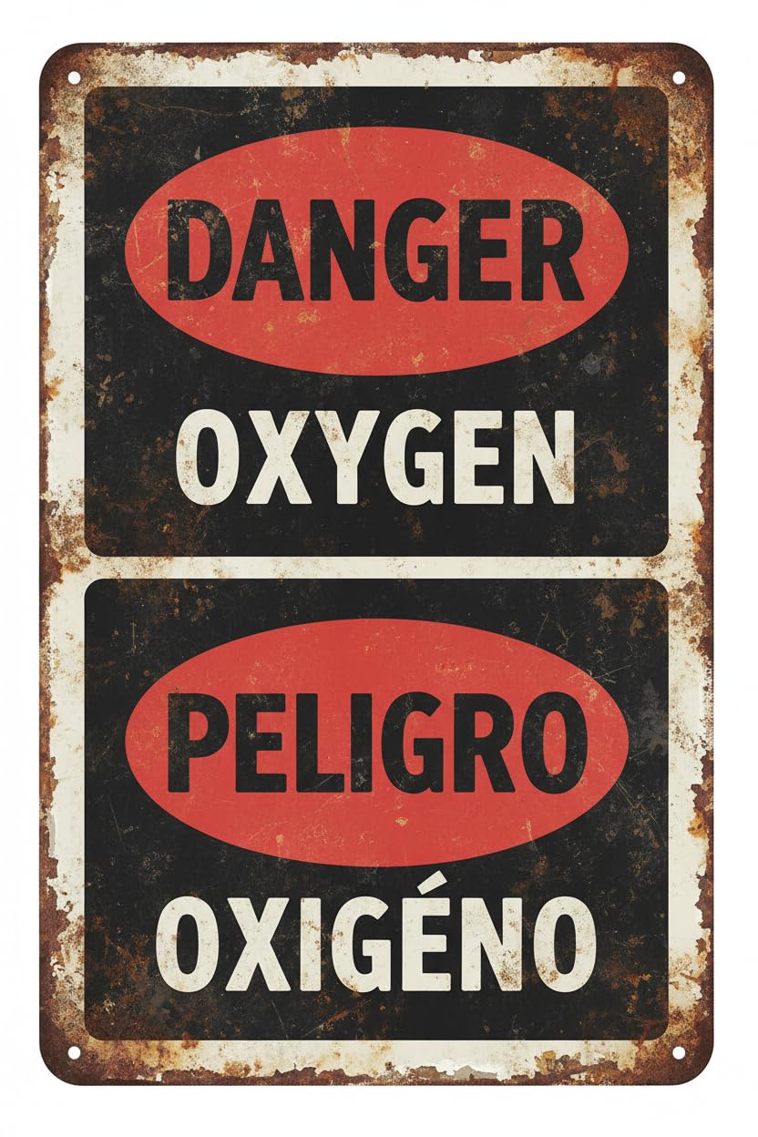 Wall Decor Bilingual Osha Danger : Oxygen - Multilingual Safety Sign Metal Sign 8 X 12 Inches Clear Signage For S, Fences Vintage Signs Aluminum Plates Printed