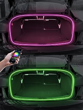 for Tesla Model 3 RGB Trunk LED Light Strip for Upgrade Tesla Model 3 2023-2025 Highland Trunk Modification LED Strip APP Control, Color Changing RGB for Tesla Trunk Accessories Ambient Lights