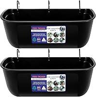 Goovilla 9 Quart Large Animal Feeder Trough 2 Pack - Hanging or Screw-in Fence Feeder for Goats, Pigs, Horses, Dogs, Poultry & Livestock, Durable Black Plastic