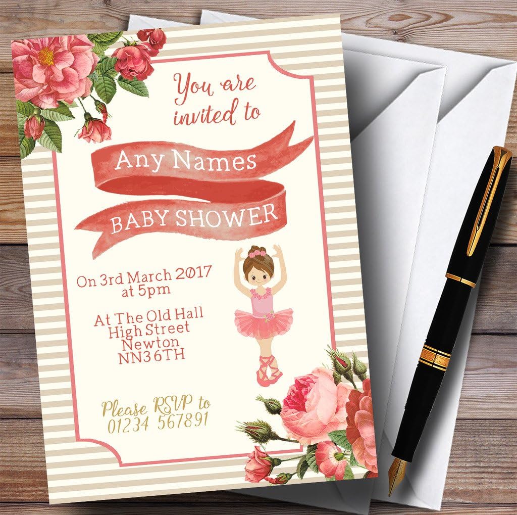 Floral Pink Gold Ballerina Ballet Invitations Baby Shower Invitations