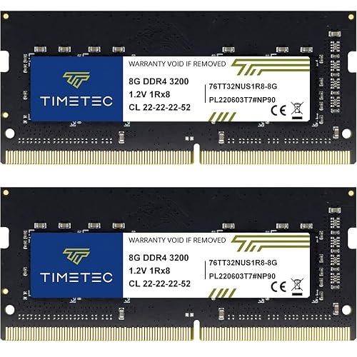 Timetec 16GB KIT (2x8GB) DDR4 3200MHz (PC4-3200AA) PC4-25600 SODIMM Laptop RAM – 260-Pin 1.2V CL22 Non-ECC Unbuffered Memory Module for Laptop, Notebook, Mini PC, All-in-One