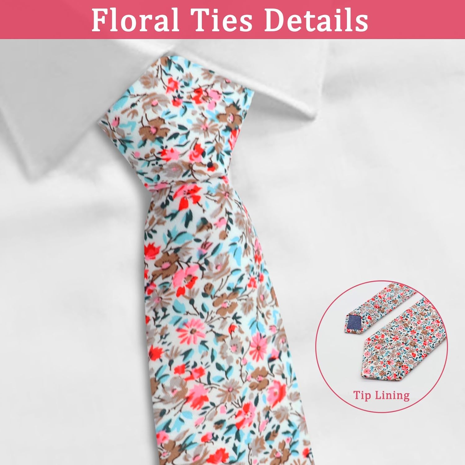 Mantieqingway 男性用花柄ネクタイ スキニータイ Tシャツ/ベスト/タキシード用 コットンメンズネクタイ 結婚式 普段の