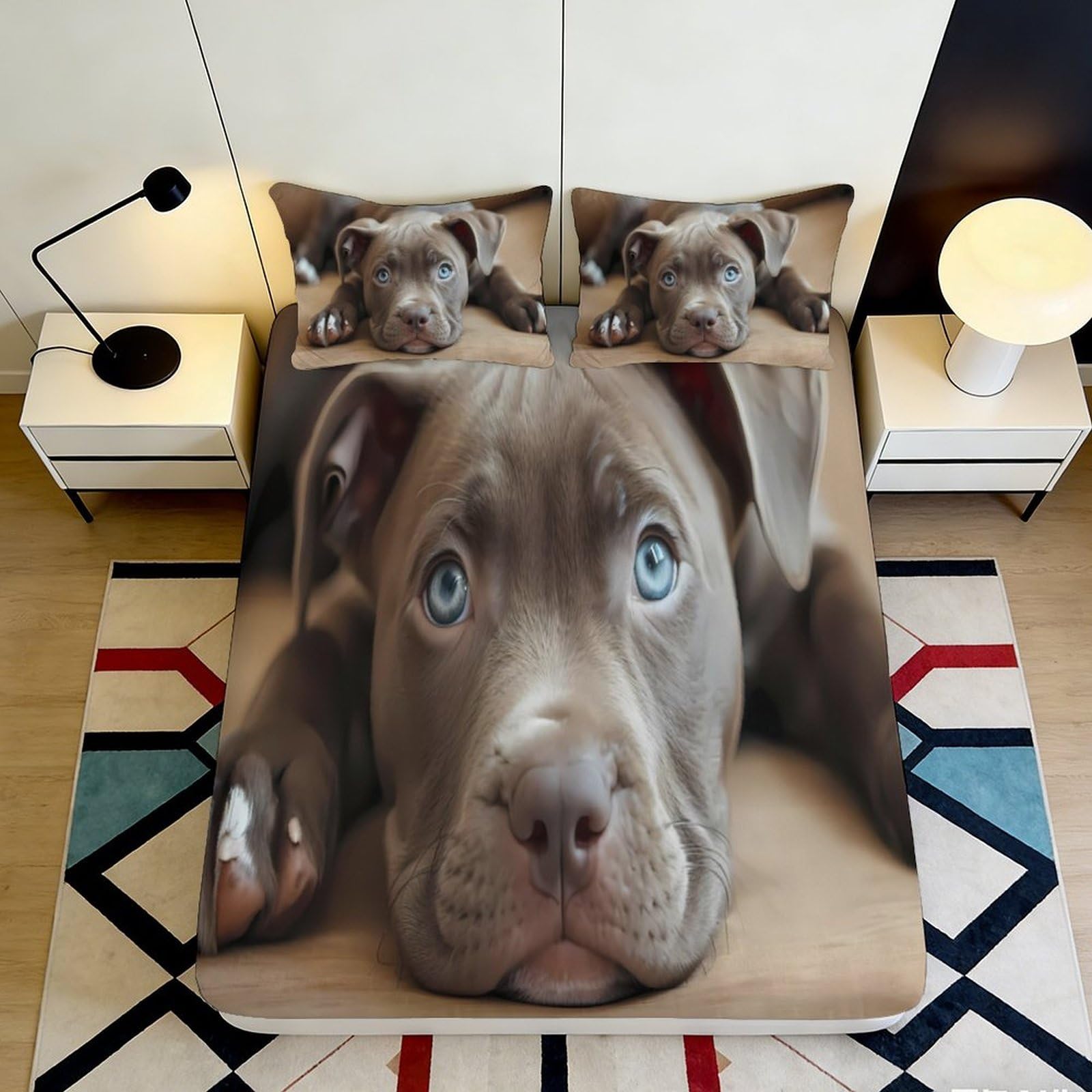 Pnayamiorkfel Style-2 3D Printed Blue Eyed Puppy Fitted Sheet Microfiber Soft Breathable Dog Bed Cover For Bedroom Guest Room Decor 90X200x25cm
