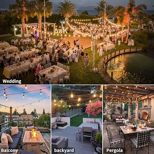 Miniatura 5 de Cadena de luces impermeables para exteriores de 48 pies con 25 bombillas inastillables, luces de patio IP65 para jardín, boda, cafetería, cables sin