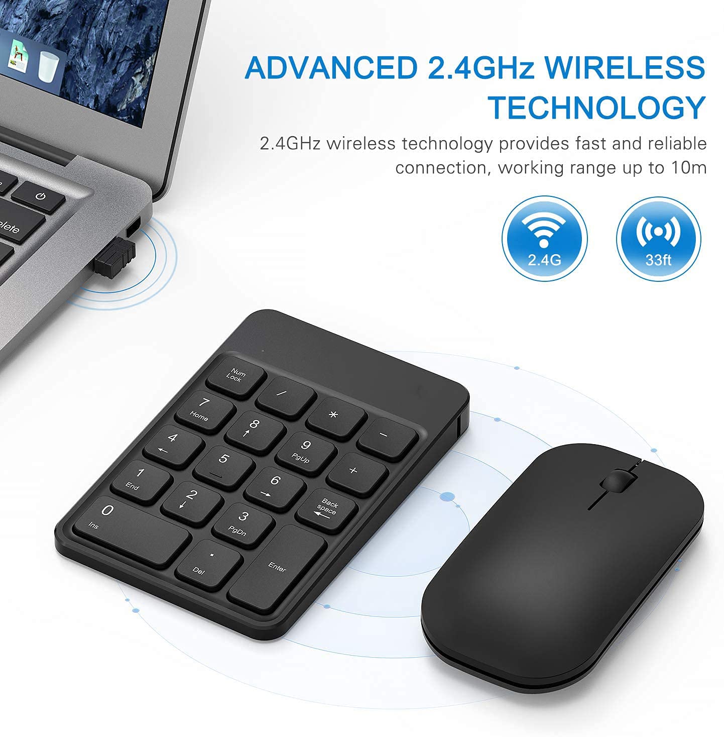 Pavé Numérique Bluetooth 2,4G Rordigo Ultra Fin Rechargeable - Clavier Numérique Sans Fil Pour PC, IOS, Android Et Windows