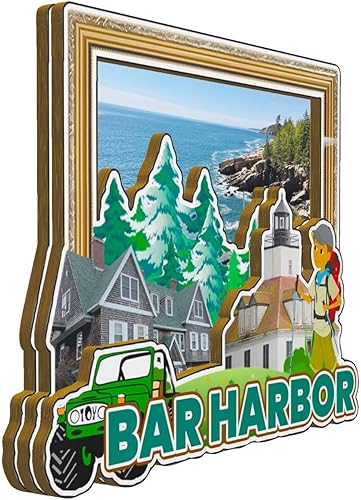 Miniatura 2 de Bar Harbor Maine USA imán de nevera de madera 3D monumentos de viaje coleccionables recuerdos decoración hecha a mano -3197