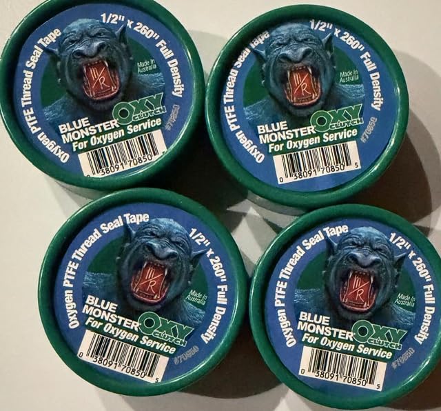 Four Pack - 70850 Blue Monster for Oxygen 1/2" x 260" Green PTFE Thread Seal Tape Blue Monster for Oxygen Service Oxy Clutch Full Density
