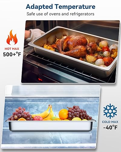 Miniatura 4 de Paquete de 6 sartenes de hotel de tamaño completo de 2.5 pulgadas de profundidad de acero inoxidable para mesa de vapor, 20.8 pulgadas de largo x