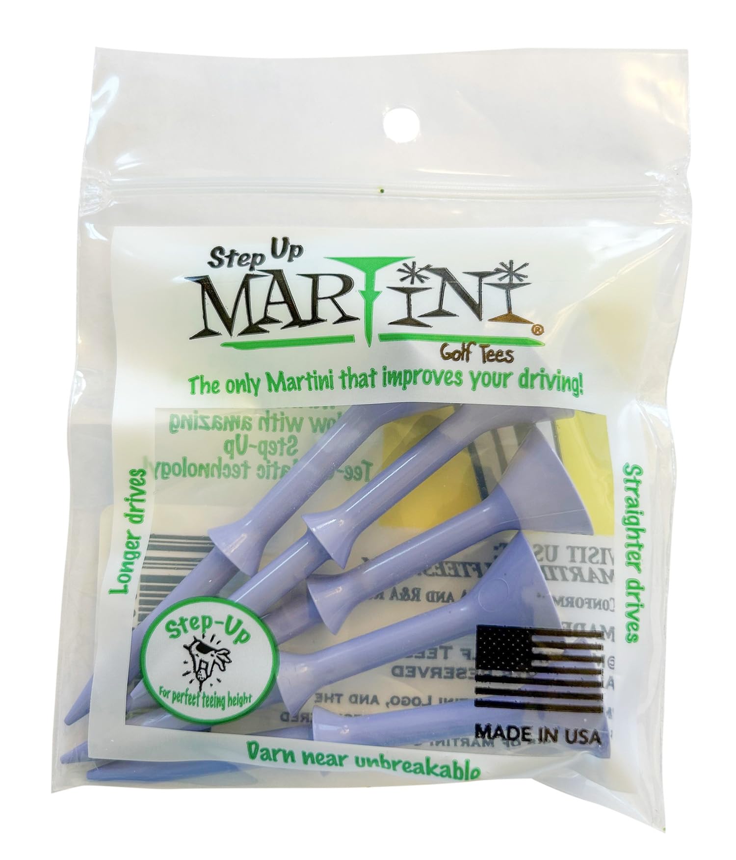 MARTINI Step-Up Golf Tees - Virtually Unbreakable Durable 3 1 4 Inch Plastic Tees 5 Pack