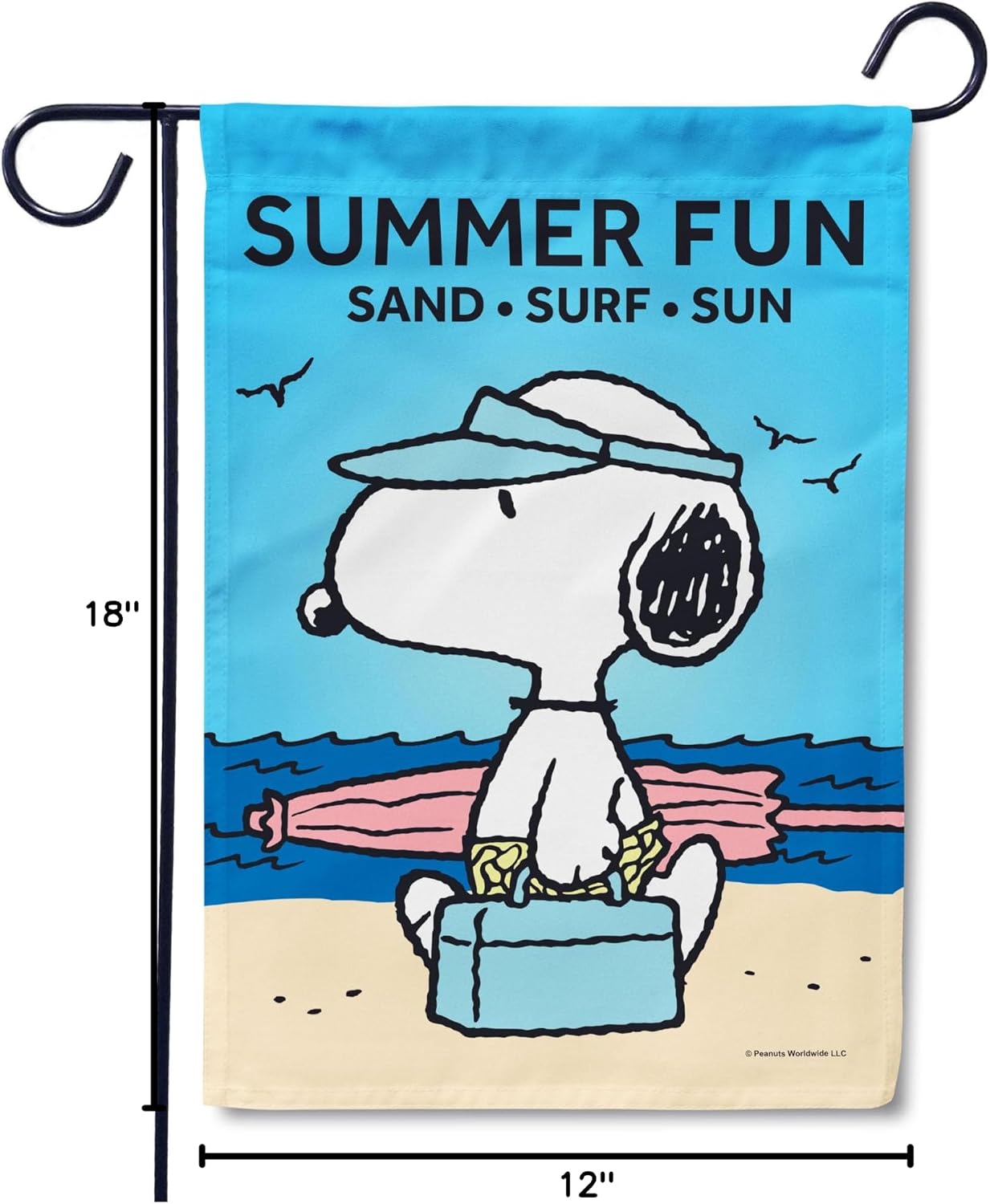 Flagology, PEANUTS Summer Fun Beach Snoopy Garden Flag 12" x 18", Outside Seasonal Yard Outdoor Decoration