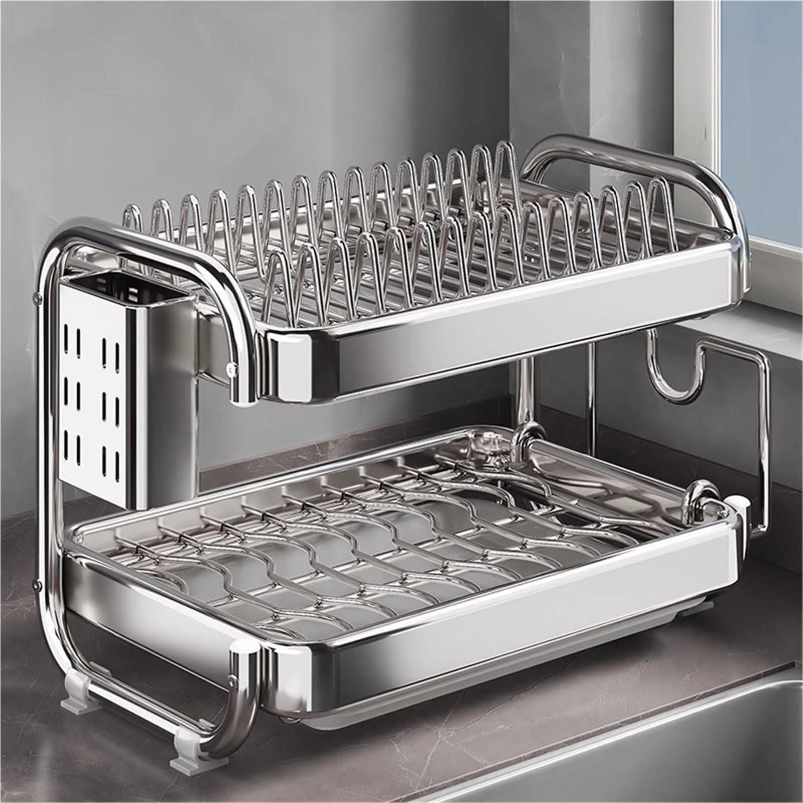 ARUNASC dish racks Dish Drying Rack Double Layered Countertop Kitchen Organizer With Drainage Large Bowl Rack And Storage Rack drainer
