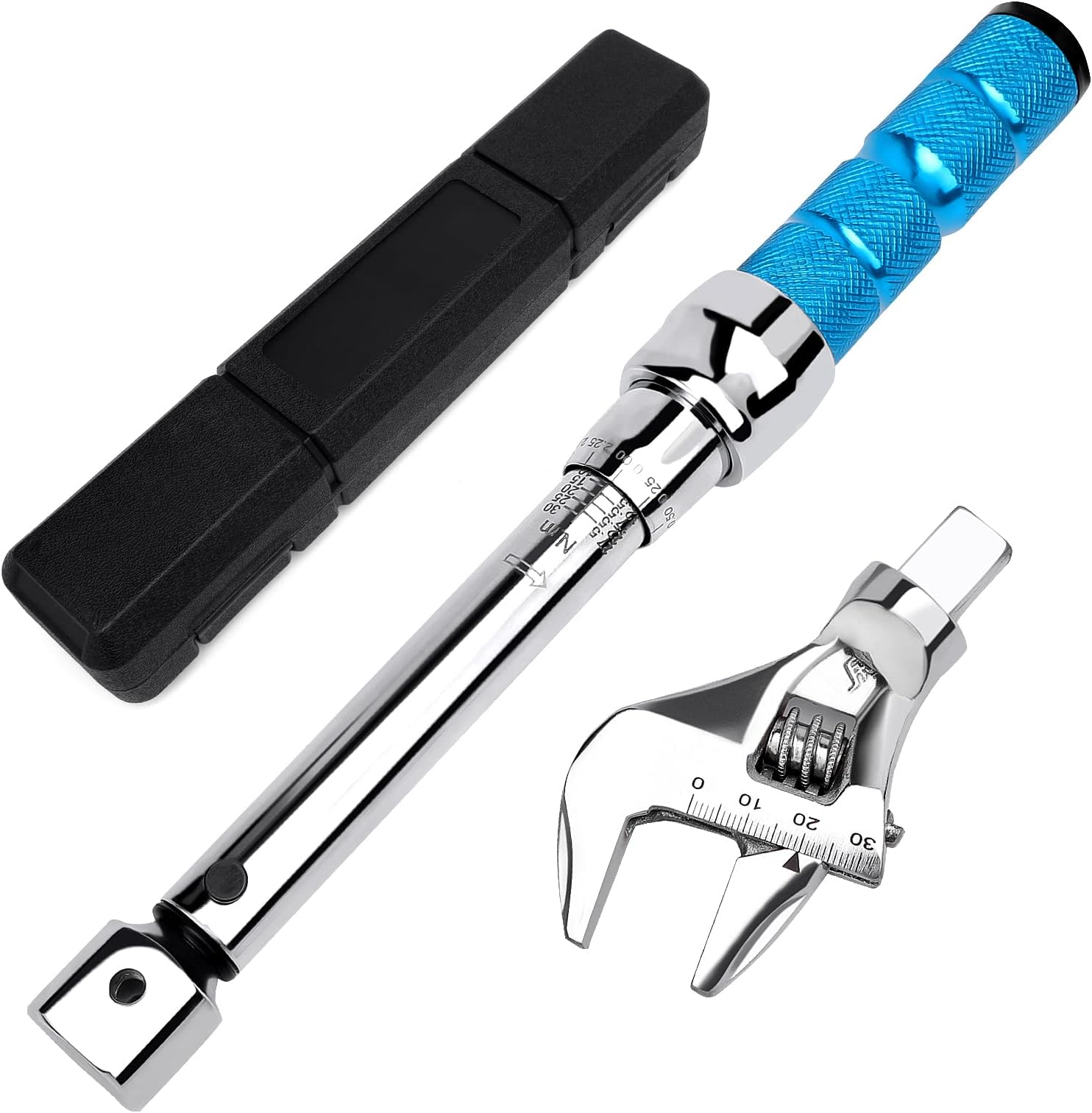 COTOUXKER Adjustable Torque Wrench, 5 to 30 Nm 30mm Open End Torque Wrench with Click and Changeable Head for HVAC Mini Split and Refrigeration System