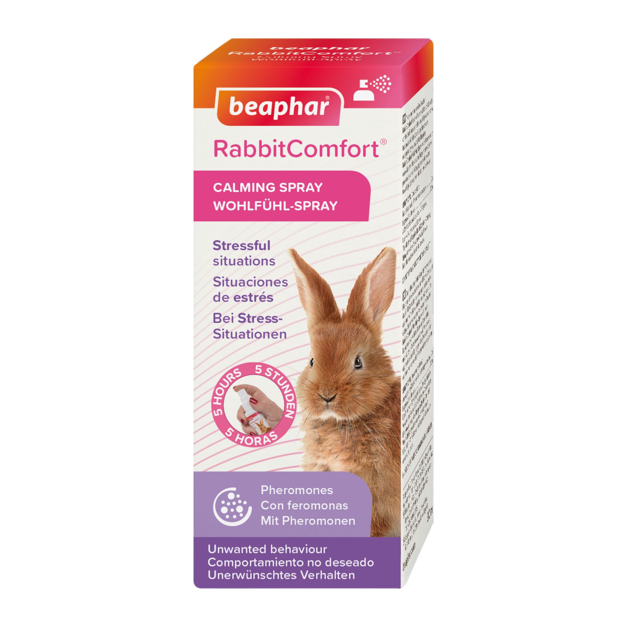 Beaphar - RabbitComfort® Calming Spray - Reduces Anxiety & Stress – Pheromone Calming for Rabbits -At Home or On-The-Go - Fast-Acting Rabbit Stress-Relief - Starts Working in 15 Minutes - 30ml