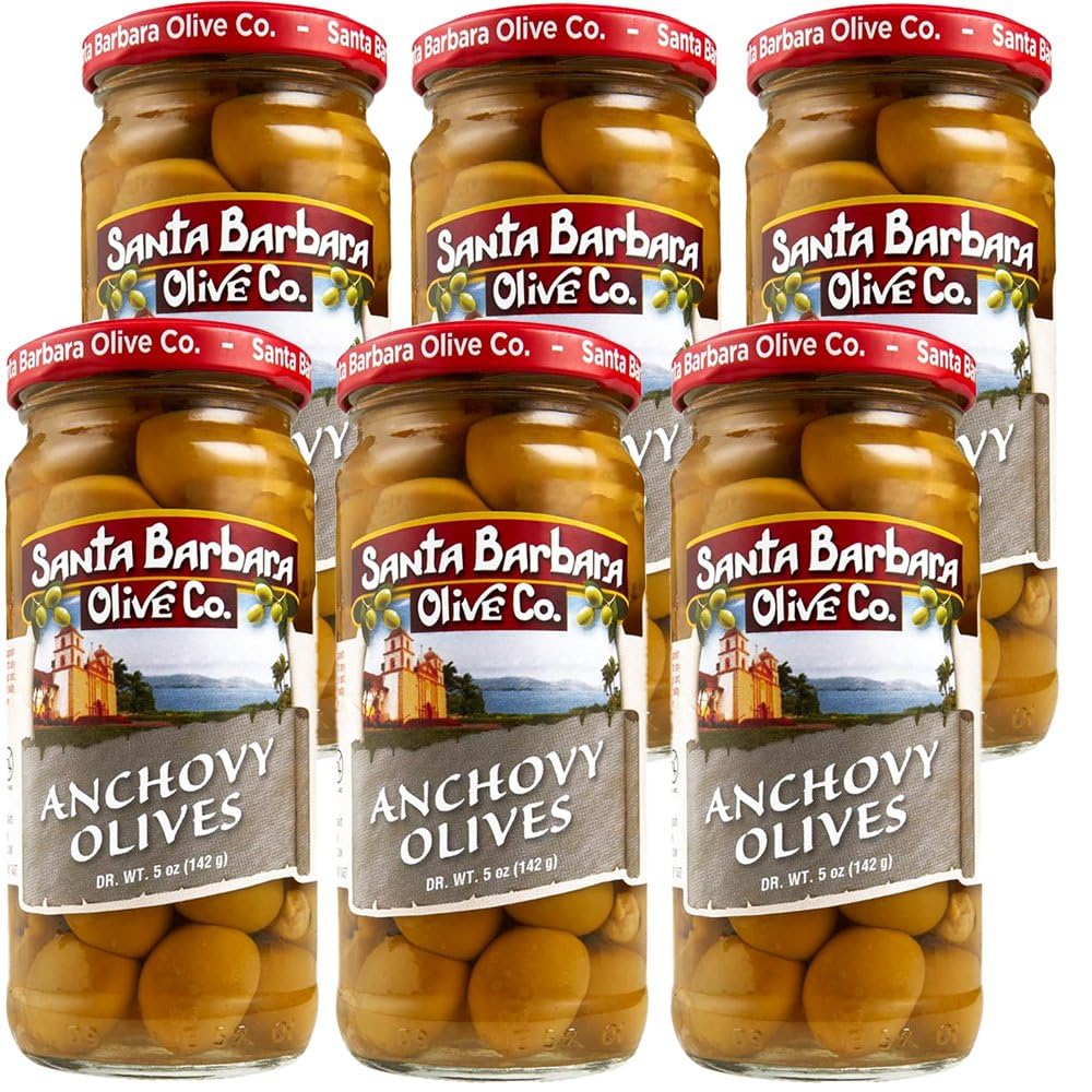 Santa Barbara Olive Stuffed Olives, Anchovy, 5 Ounce (Pack of 6)