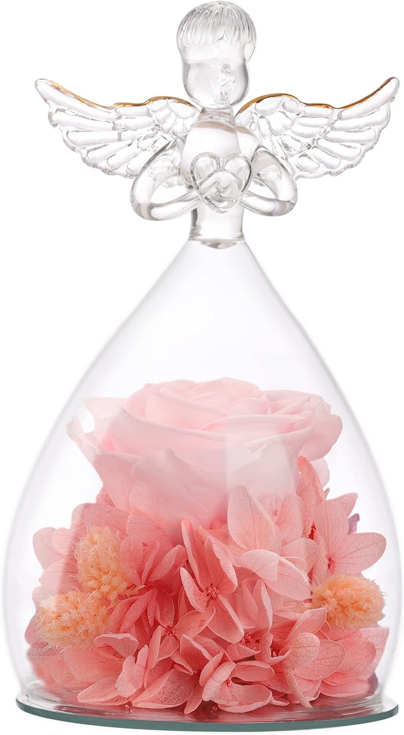 Sacredyna Angel Figurines Birthday Gifts for Mom Grandma, Preserved Real Rose Gift for Girlfriend Wife
