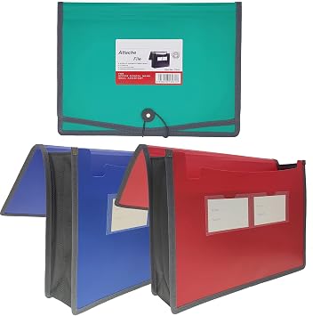 Premium Quality Plastic Expanding File Folder Document Organizer, 3.5" Expansion, A4 Letter Size for Home School Office Organization, 3 Pack RED/Blue/Green