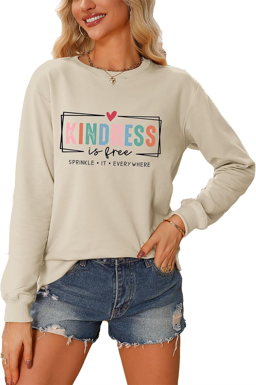 Kindness is Free Sweatshirt Women Be Kind Crewneck Teacher Sweat Shirts Vintage Graphic Mental Health Pullovers Top - Image 2