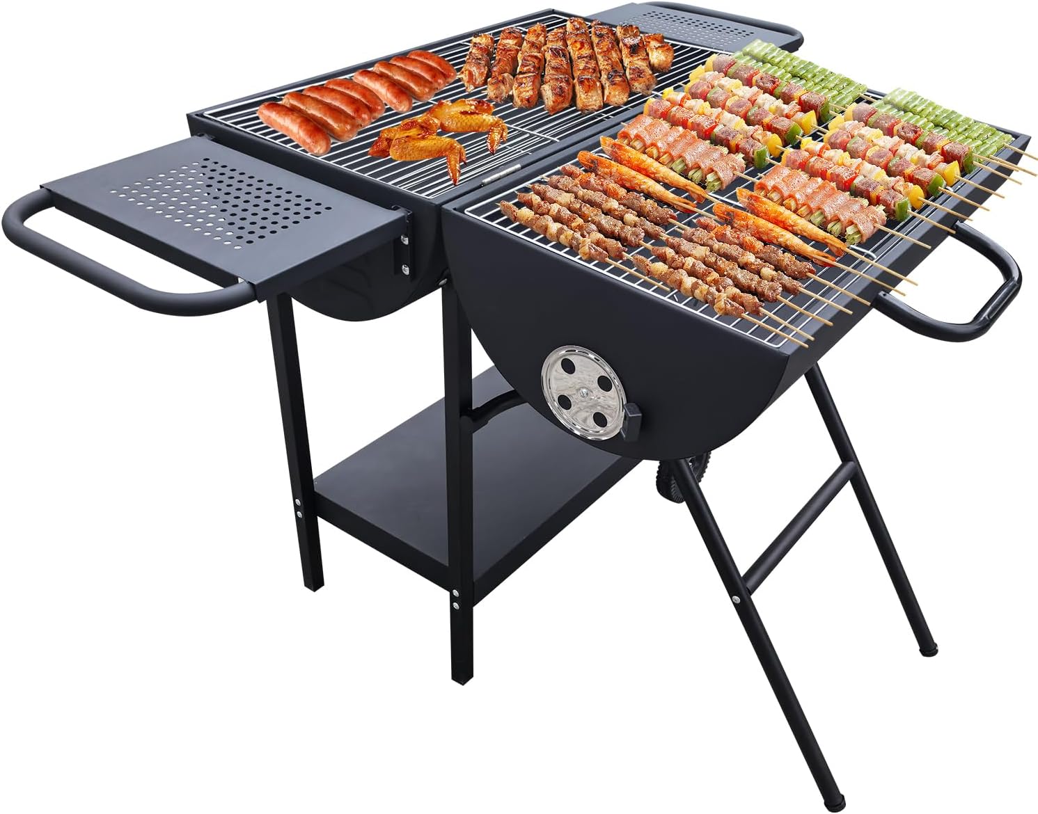 Barrel grill charcoal - Barrel charcoal grills with side shelf, Large Sturdy BBQ Charcoal Grill suitable for outdoor camping,backyards, and patios (Extra Large)