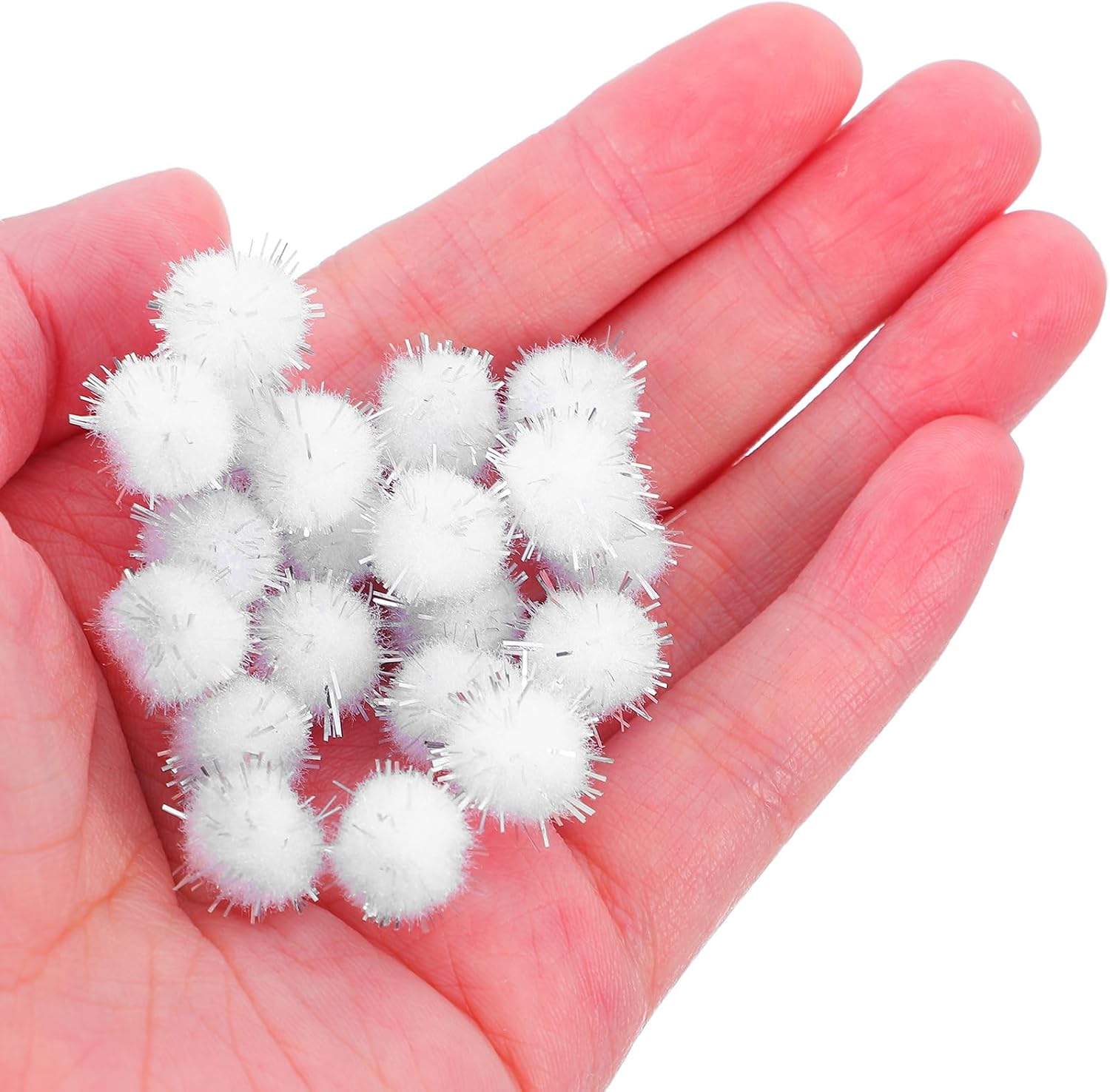 NESTINGHO 100Pcs Sparkle Mini Pom Poms Balls White 1Cm Glitter Craft Pompoms for DIY Creative Projects Arts and Crafts Supplies