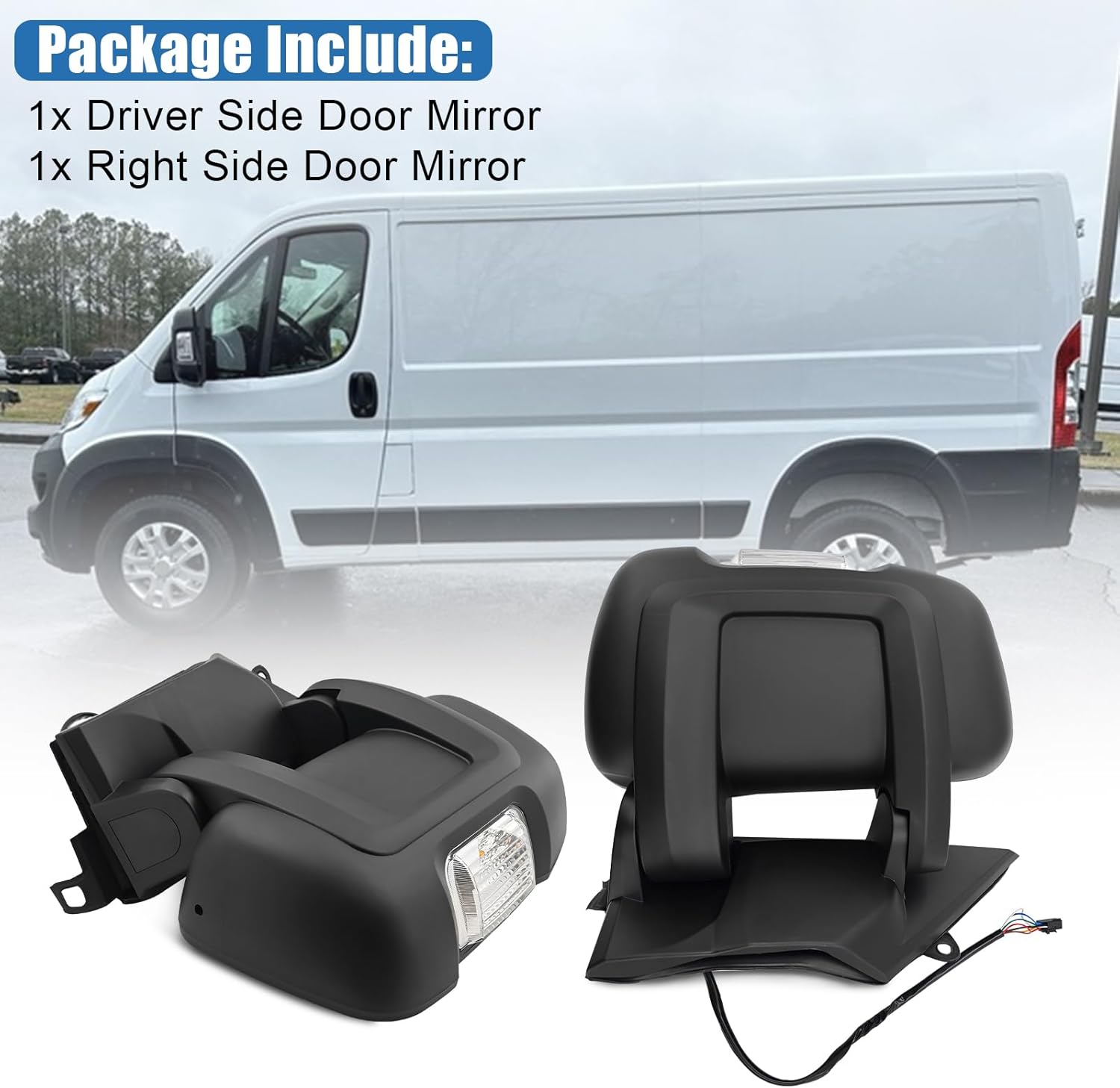 Pair of Side Mirror Compatible with Dodge Ram Promaster 1500 2500 3500 2014-2024 5VE99JXWAH CH1320376 CH1321417 CH13214176, Left+Right