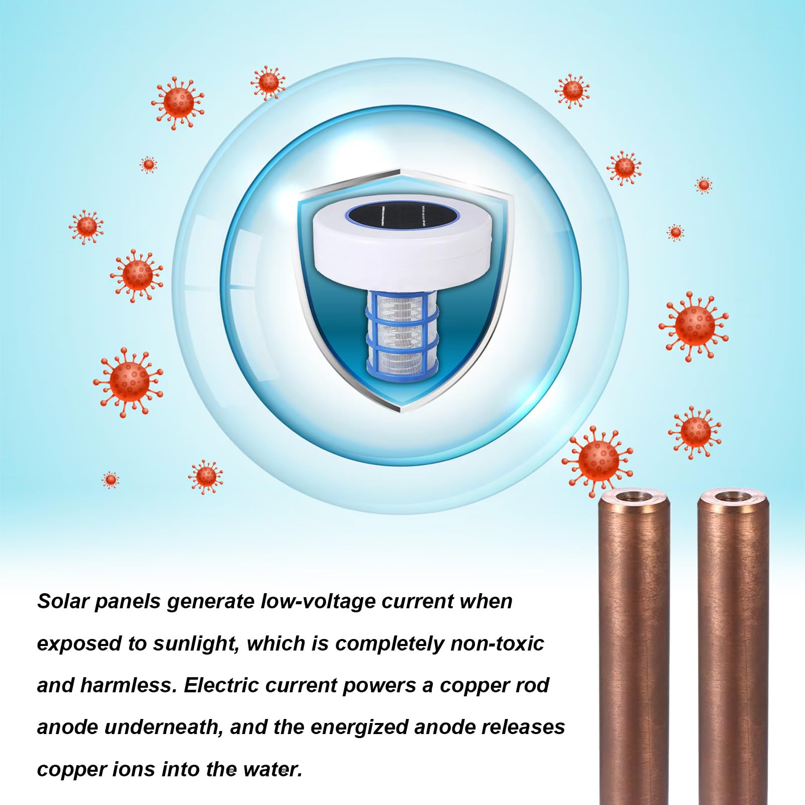 Ionizador solar para piscina, ionizador de agua desinfección sin química, ionizador solar para estanque, piscina, fuente de spa y protección a largo plazo de la calidad del agua