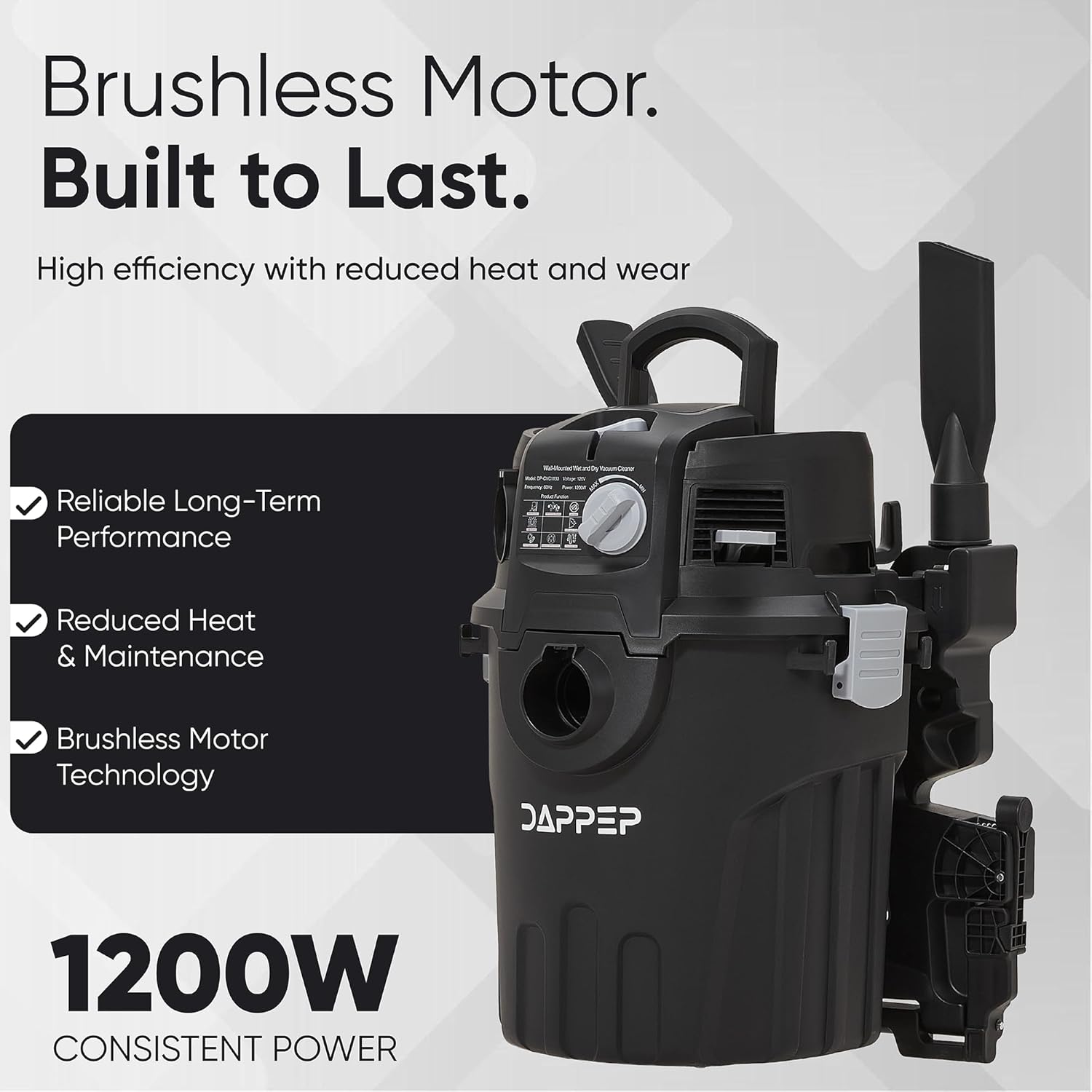 Dapper Supply 6 Gallon Wall Mount Wet/Dry Vacuum, 5.5 Peak HP, 30 Ft Hose, Vacuum & Blower, Includes Attachments for Garage, Car, Workshop & Jobsite