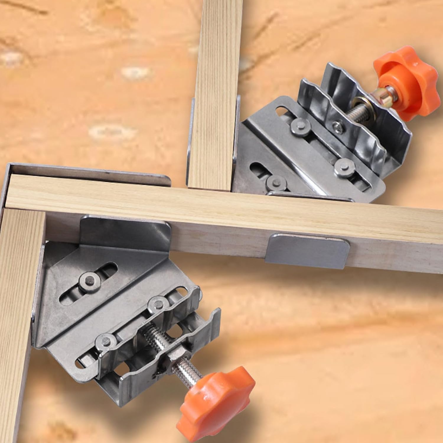 4PCS Corner Clamps for Woodworking, 90 Degree Adjustable Swing Jaw Right Angle Clamps, Single Handle Corner Clamp Set for DIY Projects with Stainless Steel Construction