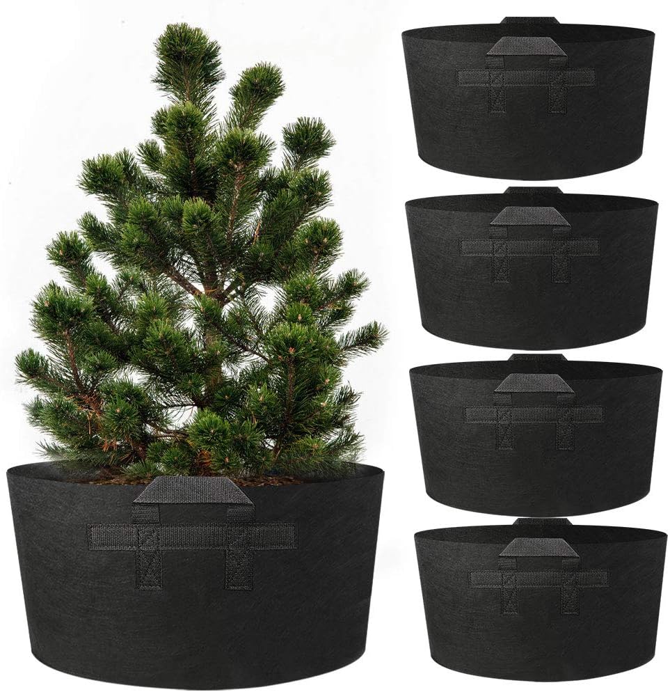 Alotpower 5 Pack 25 Gallon Nonwoven Grow Bags, Aeration Fabric Pots with Durable Handles