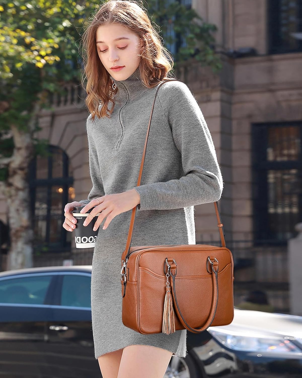 Over Earth Genuine Leather Satchel Handbags for Women Purse Top Handle Shoulder Bag - Image 2