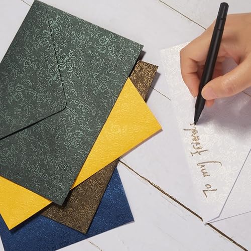 Miniatura 4 de 100 sobres A7 de 5 x 7 pulgadas, sobres de tarjetas con patrón de textura de flores, solapa en V, sobres de correo de lujo con calcomanías doradas