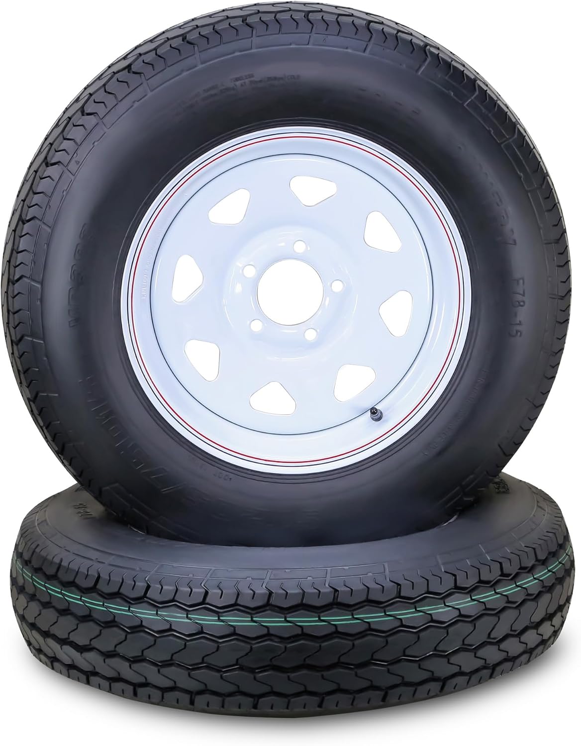 Free Country Trailer Tire Wheel Assembly ST205/75D15 6-Ply C 101L 5 Lug on 4.5" PCD White Spoke Rim, SET 2