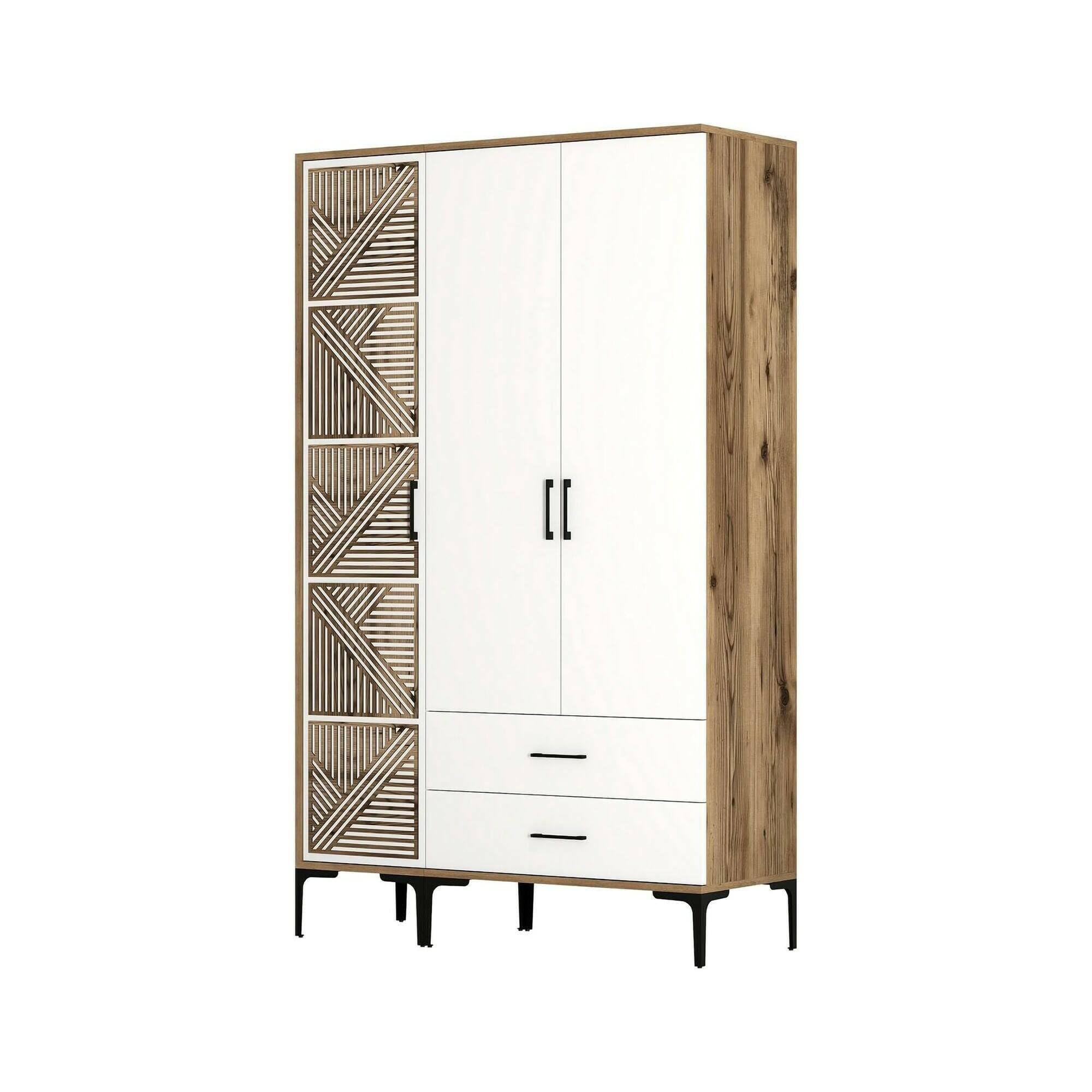 Dmora - Guardaroba 3 ante Avior, Mobile camera da letto, Cabina armadio portabiti, Armadio appendiabiti, 120x48h201 cm, Noce e Bianco