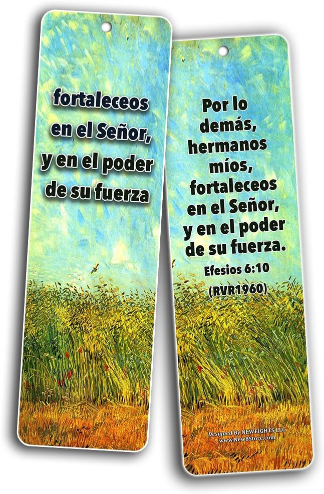 Spanish Bible Inspirational Bookmarks Cards Be Strong (60-Pack)- Jeremías 29:11 Josué 1:9 Salmos 23:4 Sunday School Homeschooling Bible Journal Craft Devocionales Cristianos en Español
