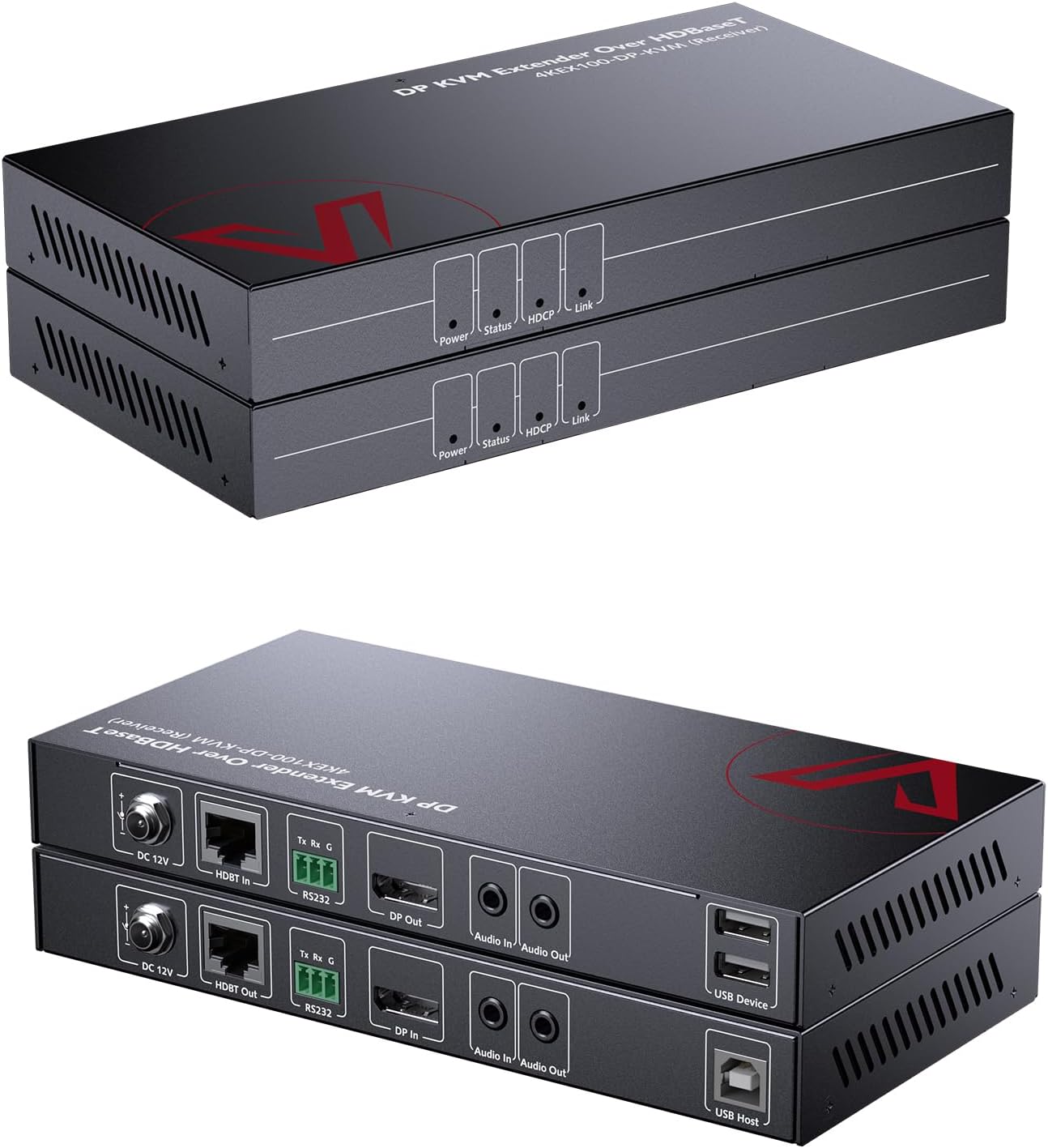 AV Access DisplayPort KVM Extender 330ft/100m, 4K@30Hz, Zero Latency, USB 2.0 Keyboard Mouse Control, HDBaseT PoE, RS232, EDID, for Server Room, Control Room