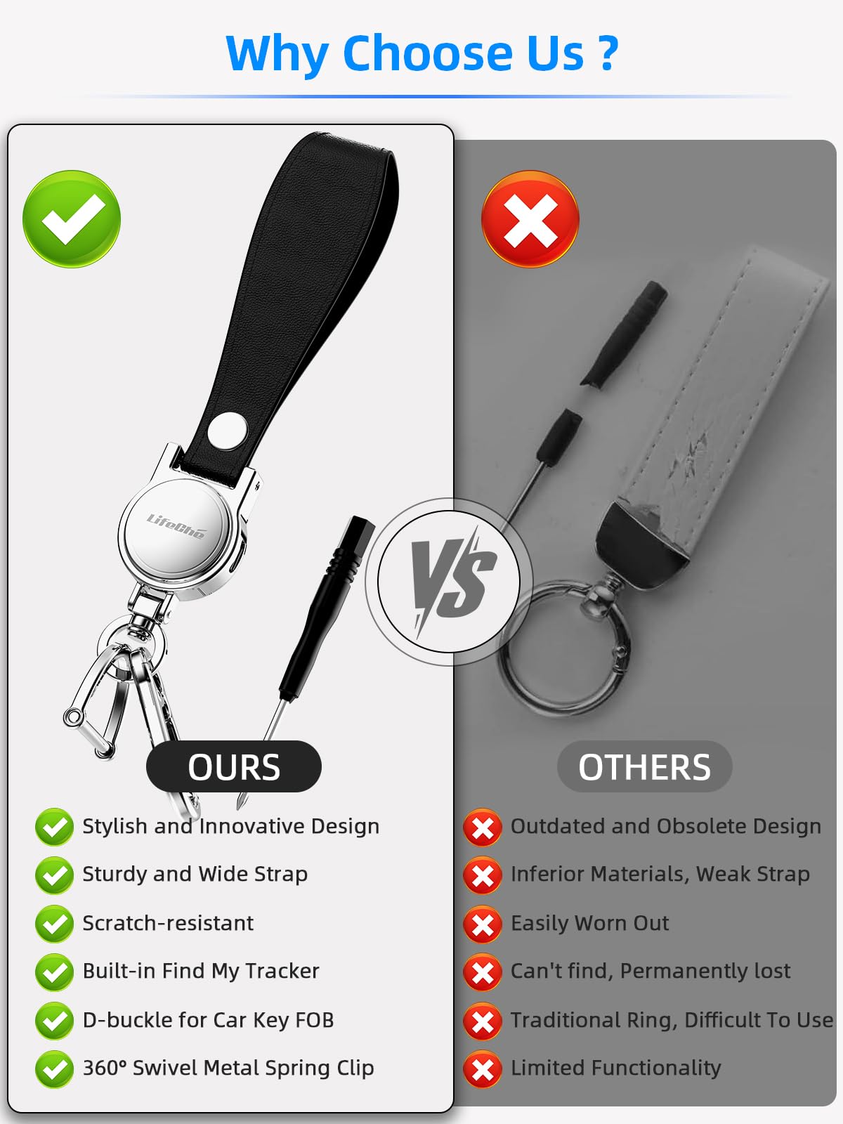 Leder Auto Schlüsselanhänger Eingebauter Anti-Loss Tracker, Schlüsselanhänger für Damen/Herren, Universal Schlüsselanhänger Halter mit 360 Grad drehbar, Anti-Verlust-D-Ring, 2 Schlüsselanhänger und 1