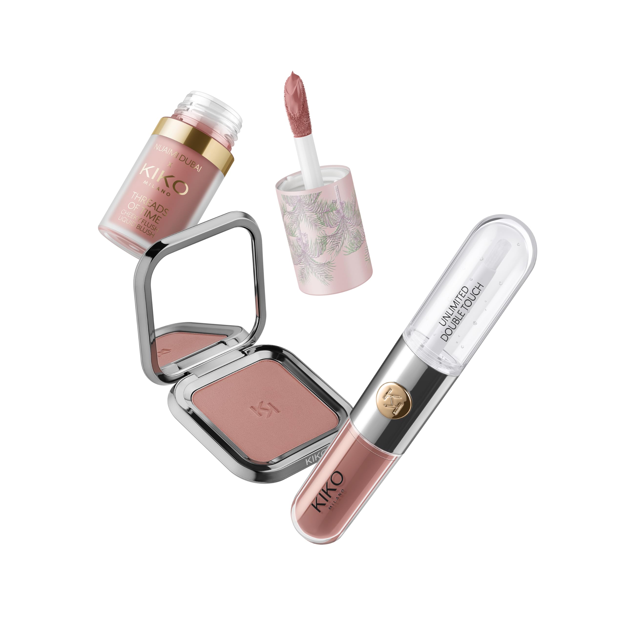 KIKO Milano Threads Of Time Lip To Cheek Make Up Kit, Kit De Maquillaje De Regalo: Labial Y Brillo 2 En 1, Colorete Líquido Y Colorete En Polvo