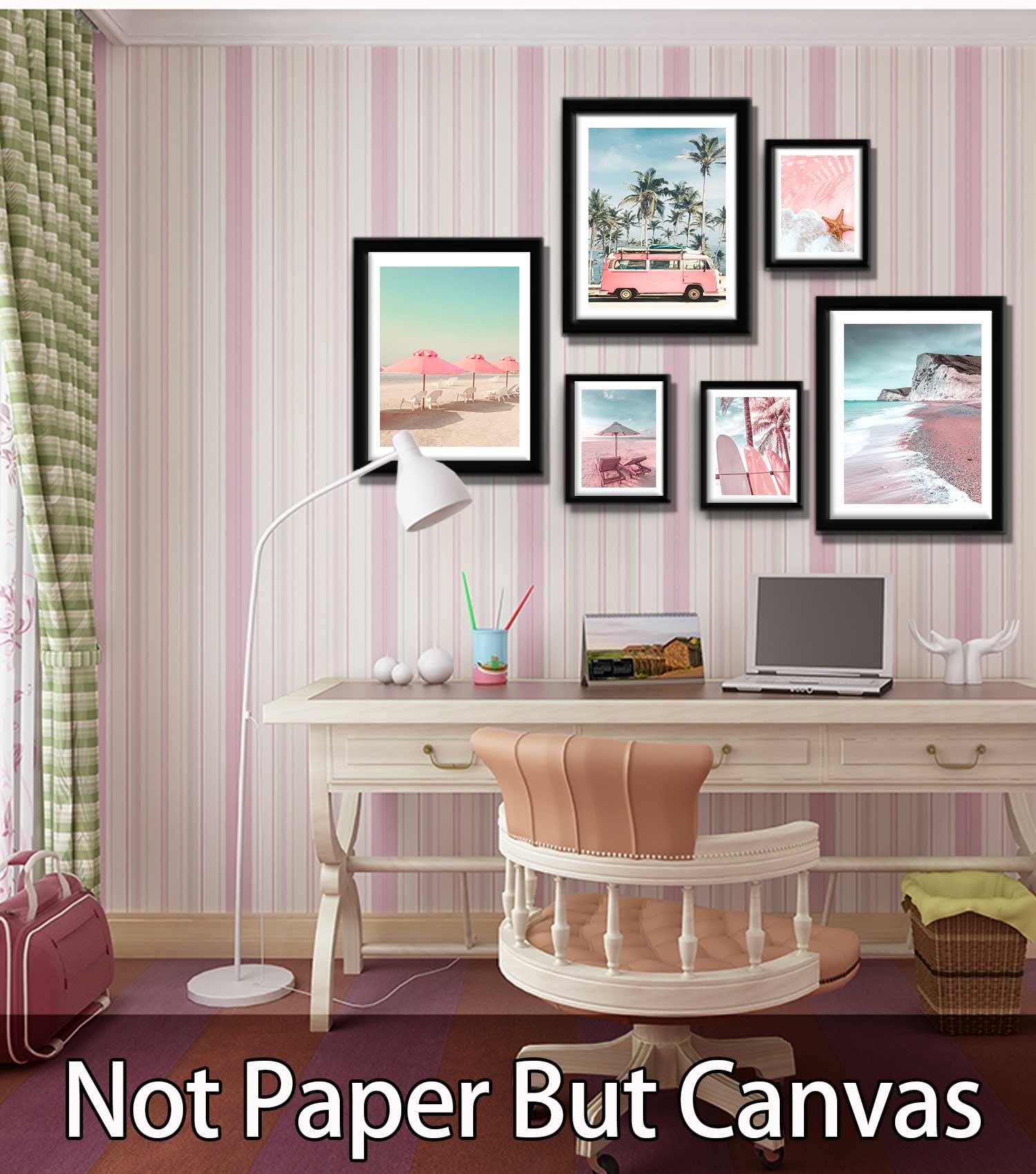 6 Set Large Beach Wall Art for living Room Bathroom Pink and Blue