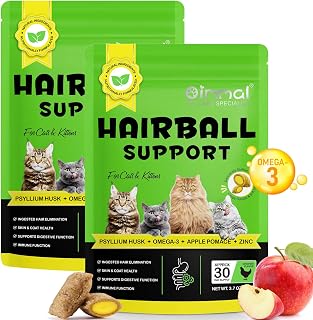 Knusper Snacks zur Haarballen Kontrolle für Katzen, 60-Tage-Kur. Fördert Verdauung, Haut&Fell mit Omega-3 & Ballaststoffe. Ideal für Wohnungskatzen