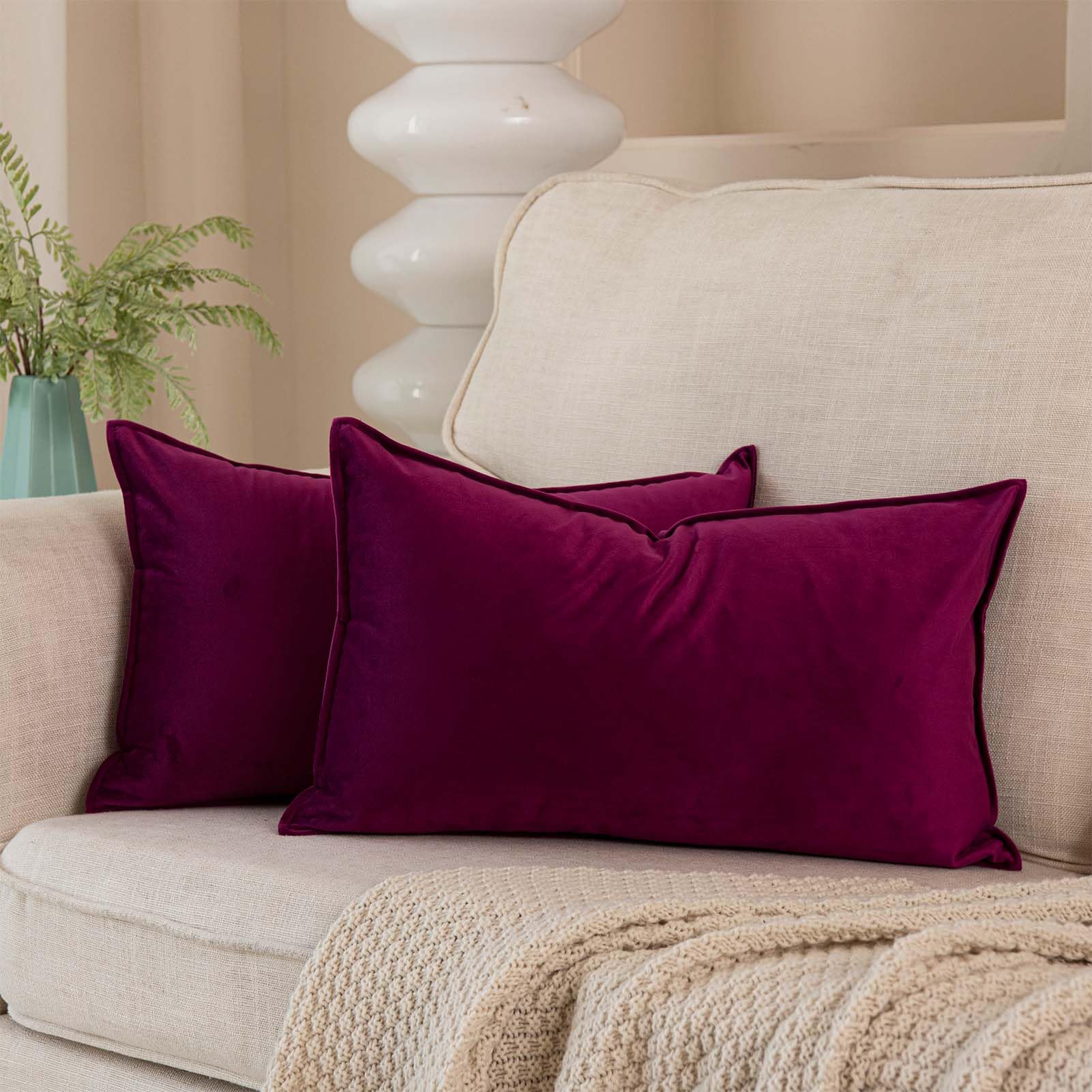 JUSPURBET 16x24 Throw Pillow Covers Set of 2 Decorative Pillow Covers for Couch Sofa Bed Cozy Velvet Lumbar Cushion Covers Cases with Invisible Zipper for Living Room Home Decor,Purple โ image 1