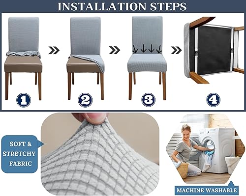Miniatura 5 de SPRINGRICO Paquete de 6 fundas para sillas de comedor con cinturón de seguridad, fundas elásticas para sillas Parsons lavables, fundas protectoras