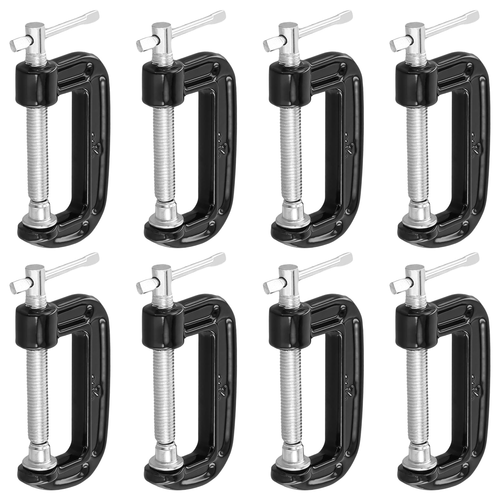ZEONHAK 8 Pcs 2 Inch Mini C Clamp, 50mm Small G Clamps with Adjustable Screw for Woodworking, Welding and Building, Black