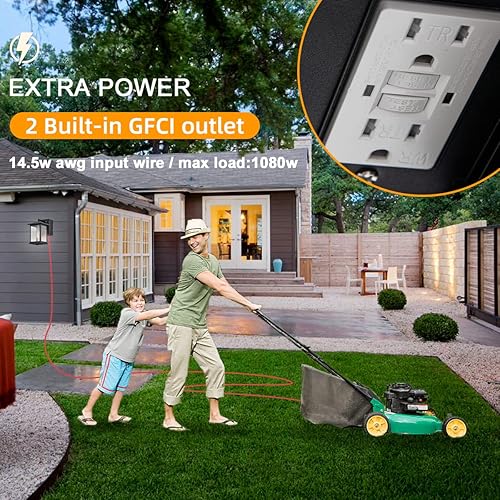 Miniatura 2 de Luces de porche para exteriores del atardecer al amanecer, farol de pared para exteriores con tomas GFCI, aplique de pared impermeable, resistente a