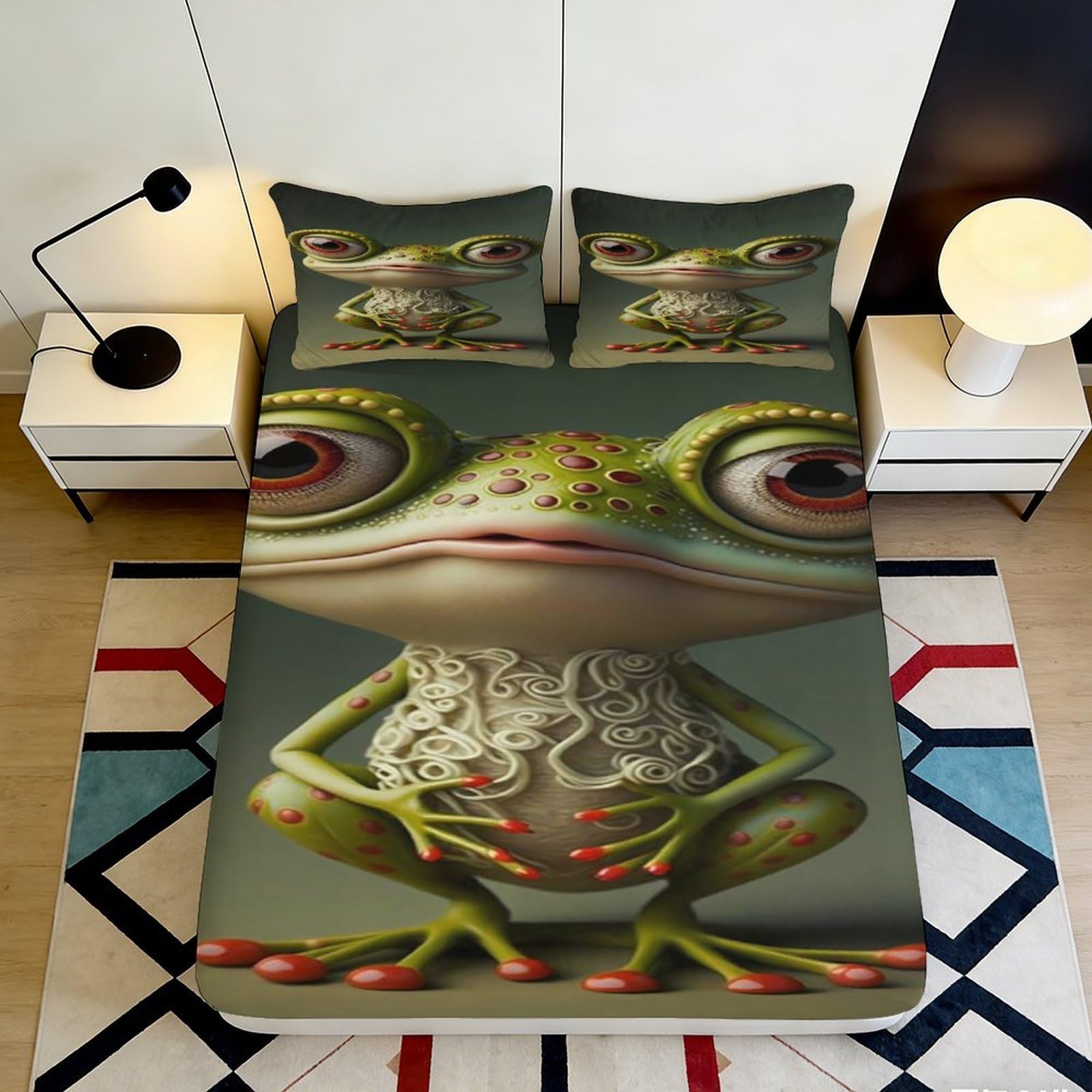 Jqzkxnhpbr Style-2 3D Printed Cartoon Frog Fitted Sheet Microfiber Soft Green Animal Art Mattress Cover For Bedroom Dorm Decor Protection 90X200x25cm