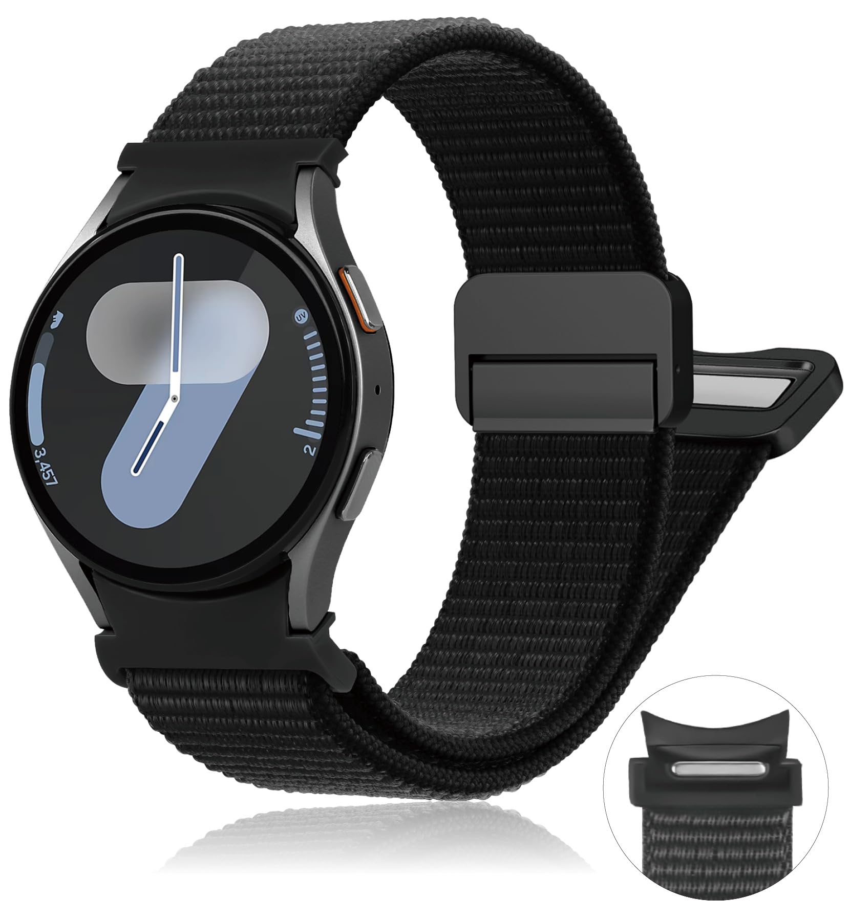 One Click Galaxy Watch 7 Band,Magnetic Nylon Band for Samsung Galaxy Watch 7 6 5 4 FE 40mm 44mm,No Gap Fabric Sport Strap for Galaxy Watch 6 Classic 43mm 47mm/4 Classic 42mm 46mm/5 pro 45mm men women