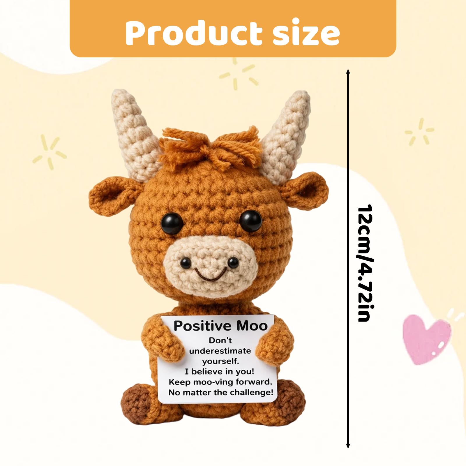 QiiWuic Positive Crochet Animals, Highland Cow Teddy, Good Luck Gifts for Friends and Family, Good Luck Gift For Valentine's Day, Thanksgiving, Mother's Day, Father's Day, Easter and Christmas - Image 2