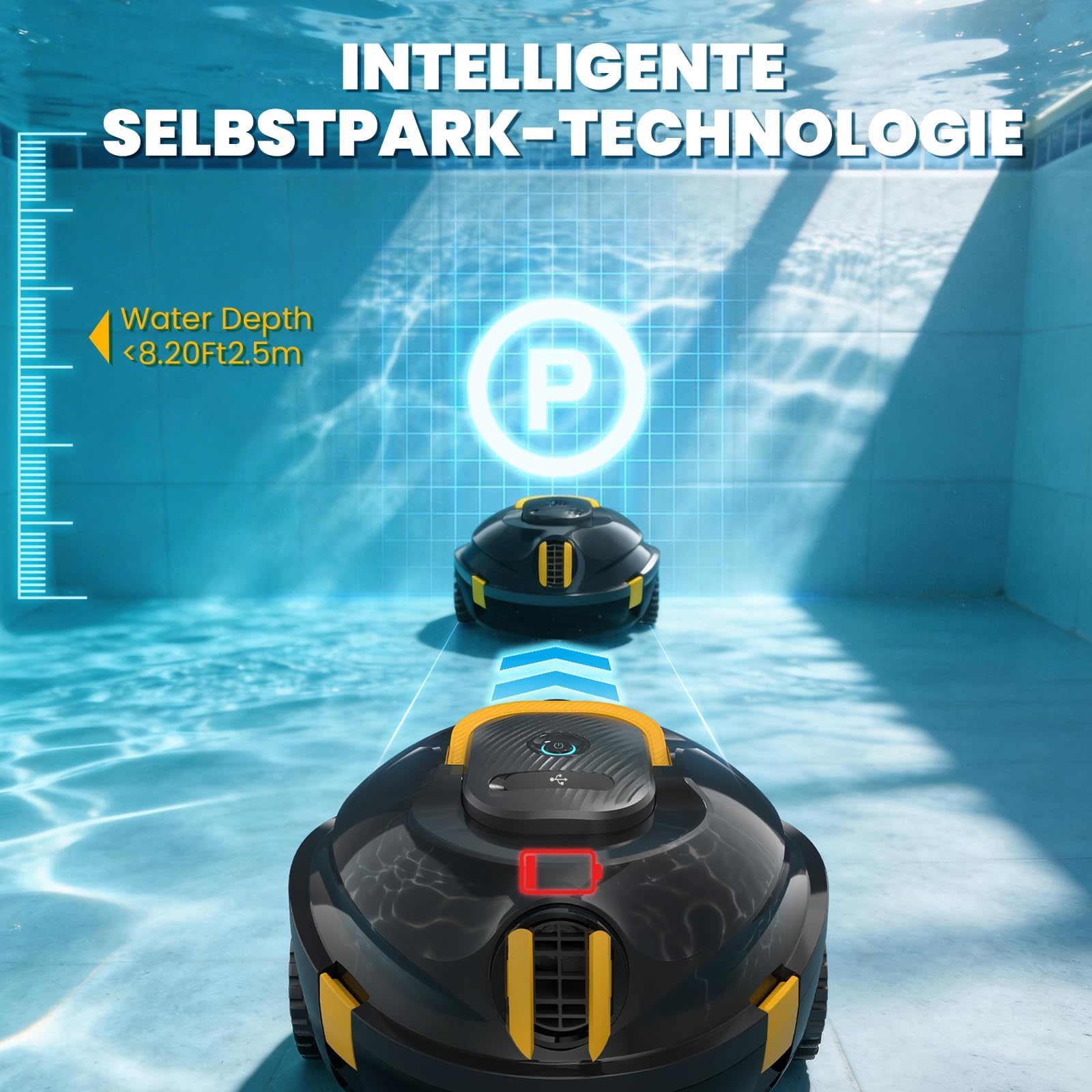 Kabellos Poolsauger Akku, 120 Min. Laufzeit, Leichtgewicht Poolroboter, Automatische Reinigung mit Selbsteinparkfunktion, Leistungsstarker Poolsauger für Flache Boden bis 110 m²(Schwarzo)
