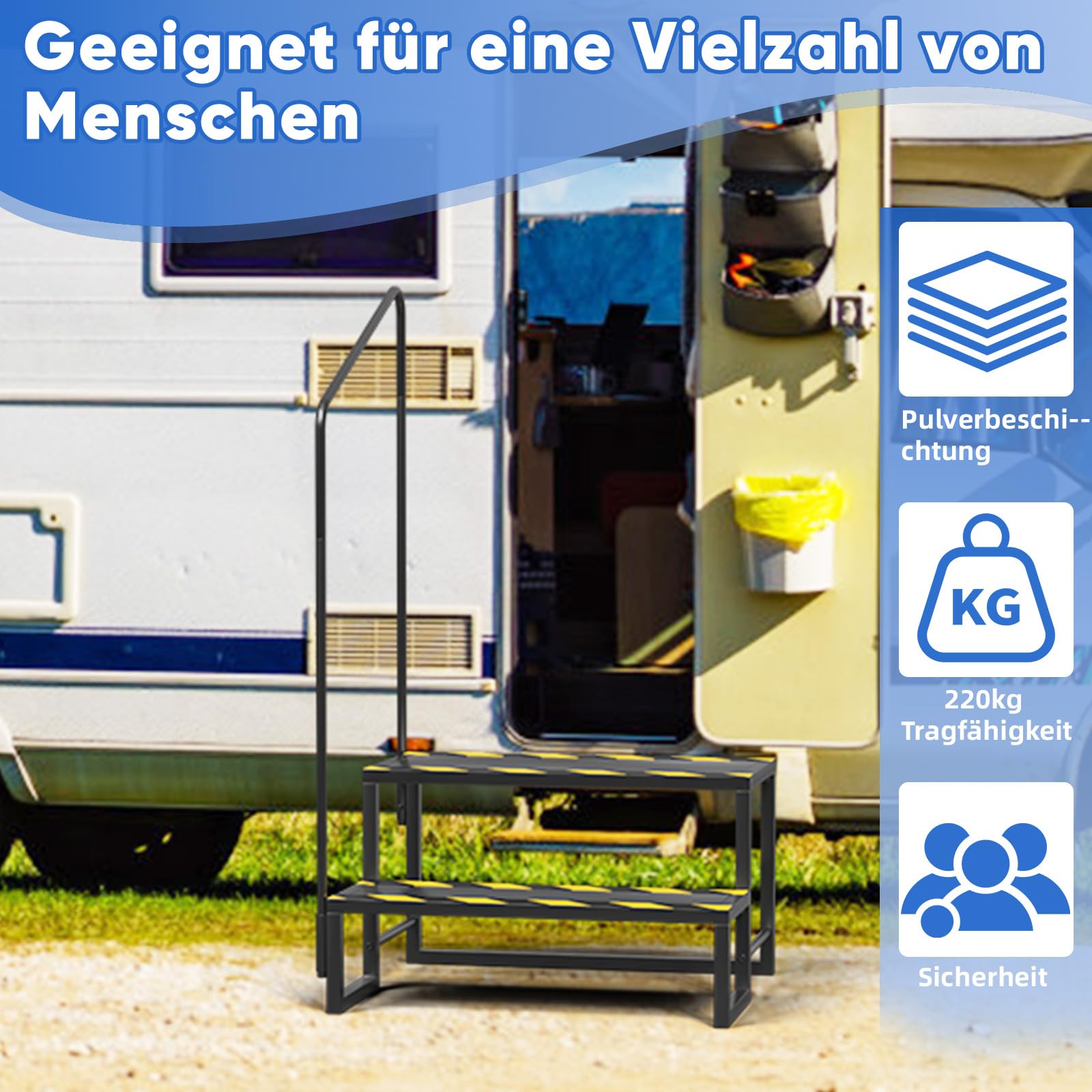Caravan Trittstufe mit Griff, Wohnmobil Fußbank Anti-Rutsch-Trittfläche Einstiegshilfe, Wohnmobil Trittstufe, Außenbereich Spa Tritthocker für Reisewohnwagen, Veranda, Oberirdischer Pool