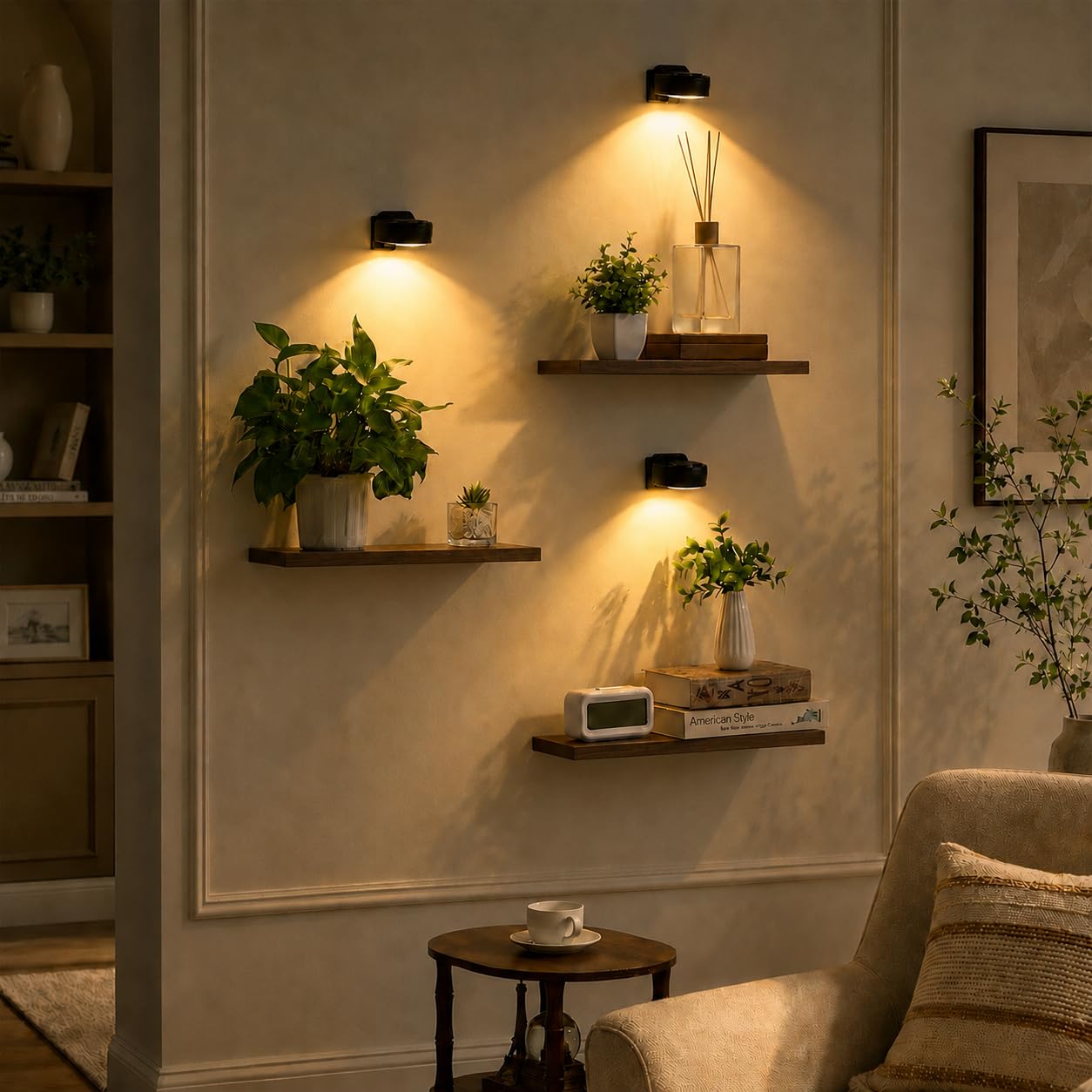 Photo 1 of Orvado 3-Pack Wall Mounted Wood Shelves with LED Lights - Rustic Brown