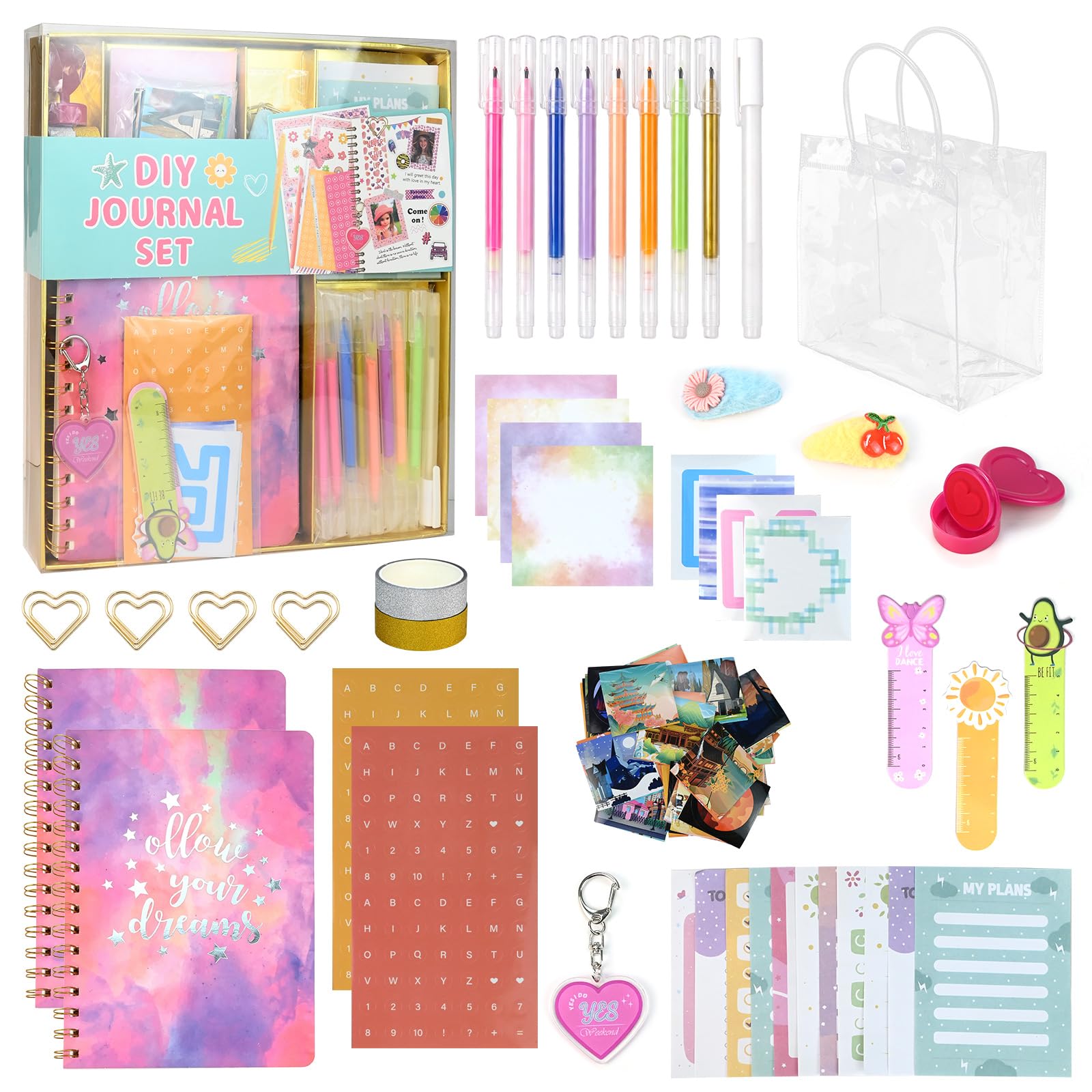 DIY Journal Set for Girls, Scrapbook Kit for Girl 8 9 10 11 12 13 14 Year, Stationery Set for Girls, Creative Arts Supplies with Tote Bag, Diary Supplies and Crafts Kits for Christmas, Birthday Gift
