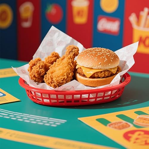 Miniatura 4 de MANCHAP Paquete de 50 cestas rojas de comida rápida de 8.8 x 5.5 pulgadas, cestas de plástico para servir alimentos con 100 forros a cuadros, cestas